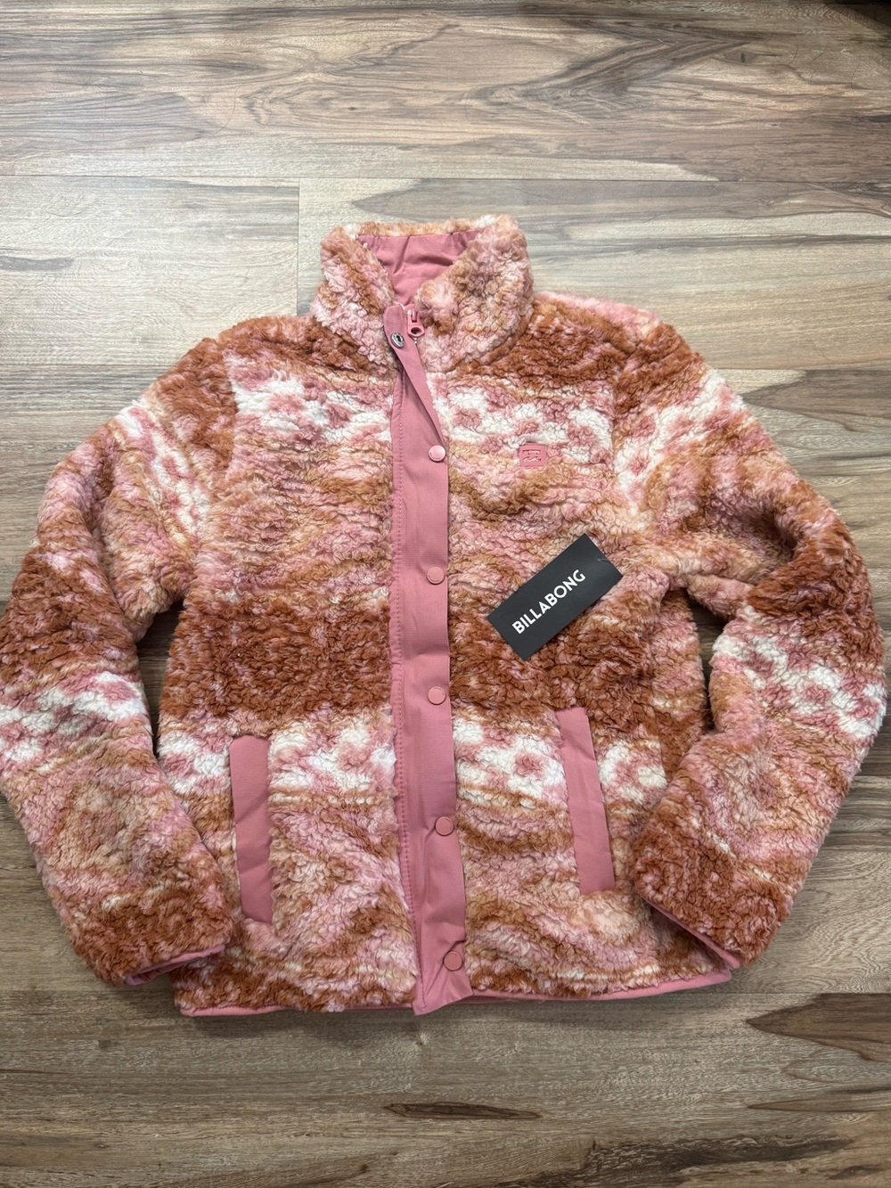 Billabong Two-Tone Pink and Rust Teddy Sherpa Jacket